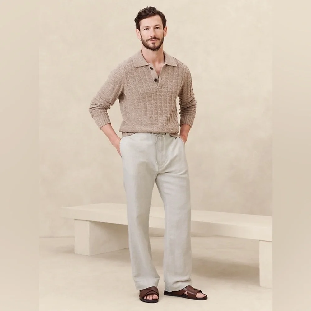NEW! Banana Republic Men's Onda Linen-Cotton Pull-On Pant - Medium 🖤 873437